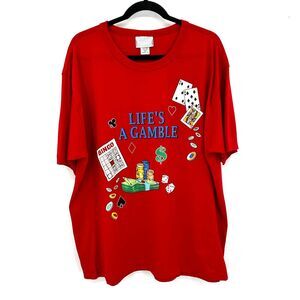 BLAIR Vintage Single Stitch Red Life's A Gamble Graphic Print T-Shirt Size XL